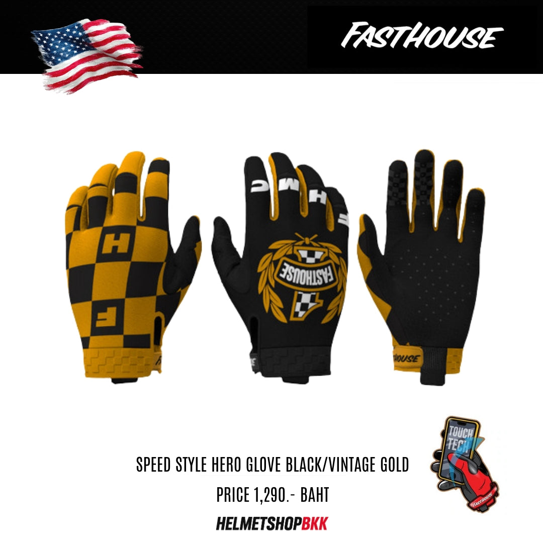 ถุงมือไบท์เกอร์ FASTHOUSE SPEED STYLE HERO GLOVE BLACK VINTAGE GOLD