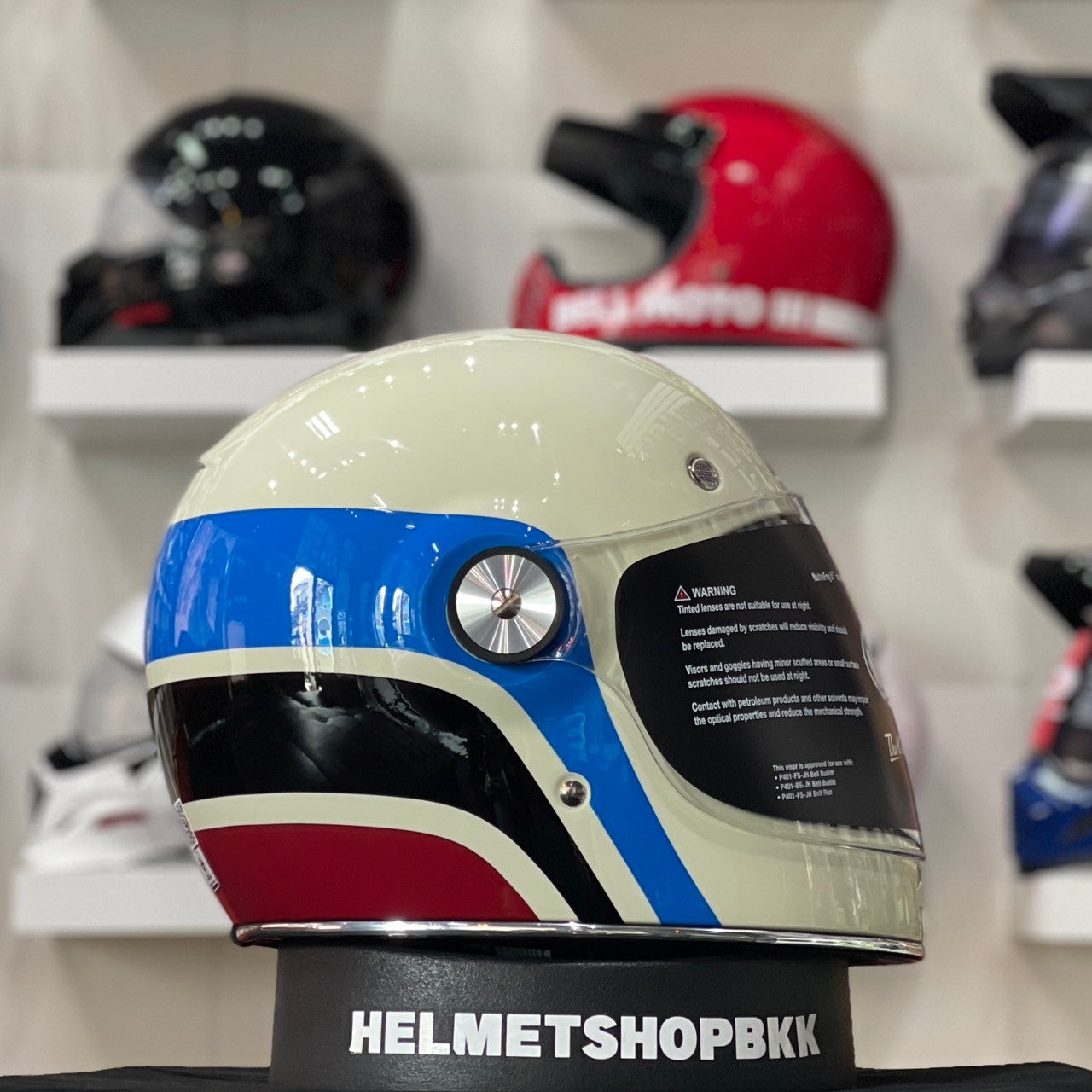 BELL BULLITT SPEEDWAY GLOSS VINTAGE WHITE BLUE