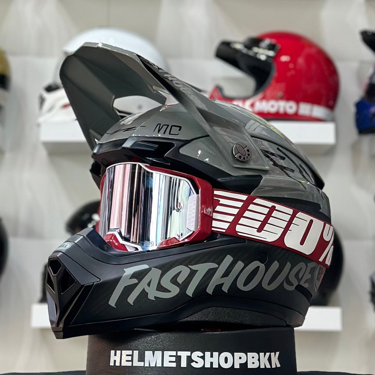 BELL MOTO-10 SPHERICAL FASTHOUSE LIMITED EDITION BMF HELMET GRAY BLACK แถมฟรี แว่นรุ่นท็อปสุด 100% ARMEGA