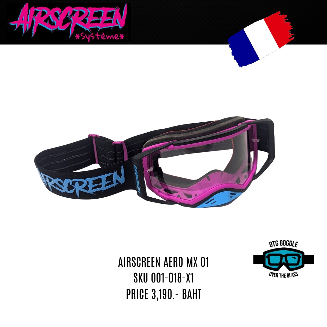 แว่นกันลม AIR SCREEN GOGGLE AERO MX 01 BLACK MAGENTA CYAN CLEAR