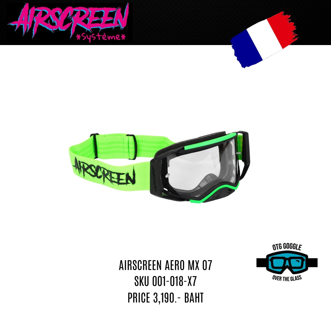 แว่นกันลม AIR SCREEN GOGGLE AERO MX 07 FLUO GREEN BLACK CLEAR