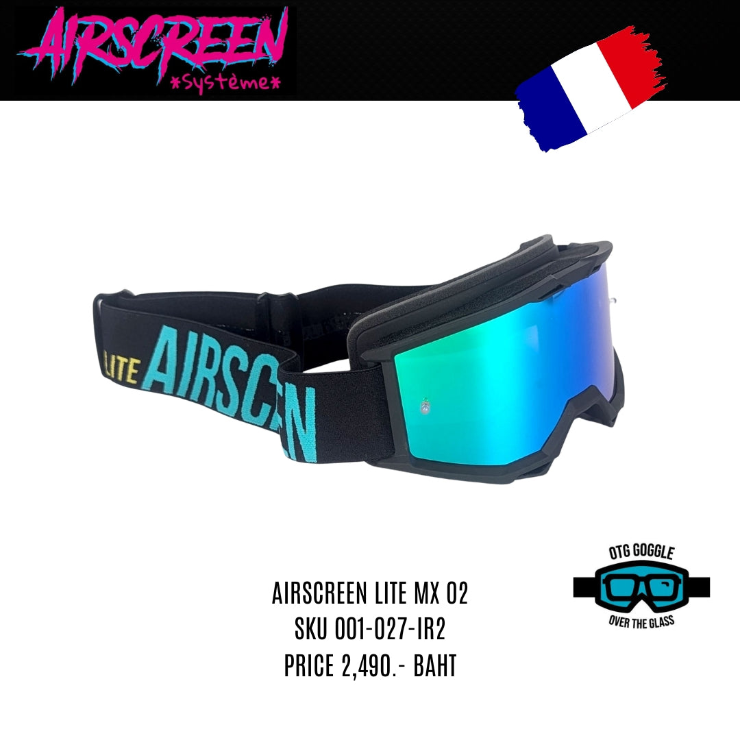 แว่นกันลม AIR SCREEN GOGGLE LITE 02 MX BLACK BLACK IRIDIUM GREEN