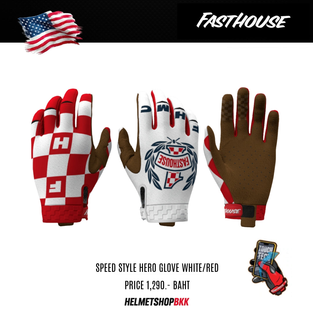 ถุงมือไบท์เกอร์ FASTHOUSE SPEED STYLE HERO GLOVE WHITE RED