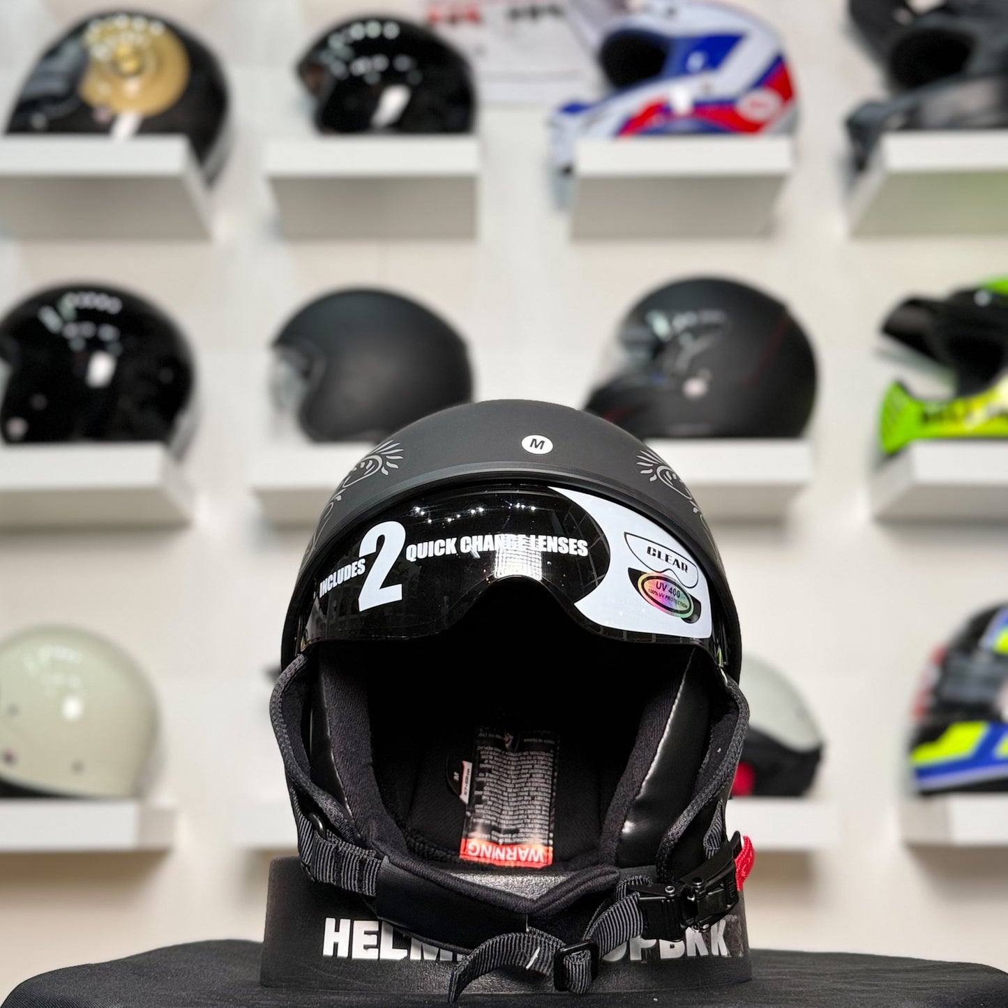 หมวกกันน็อค GMAX HH-65 ROSE NAKED HALF HELMET MATTE BLACK SILVER