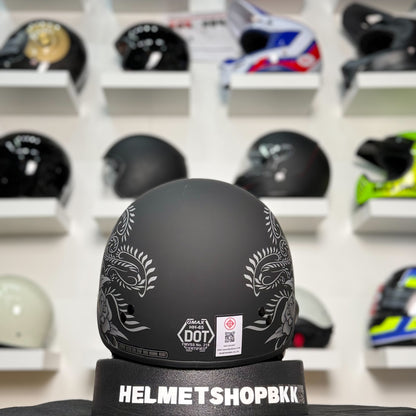 หมวกกันน็อค GMAX HH-65 ROSE NAKED HALF HELMET MATTE BLACK SILVER