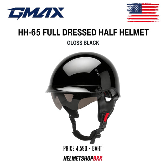 หมวกกันน็อค GMAX HH-65 FULL DRESSED HALF HELMET GLOSS BLACK