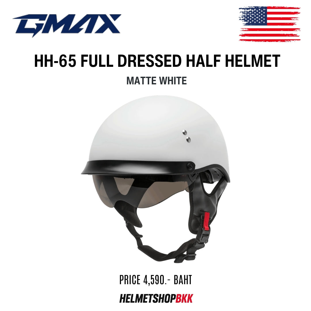 หมวกกันน็อค GMAX HH-65 FULL DRESSED HALF HELMET MATTE WHITE